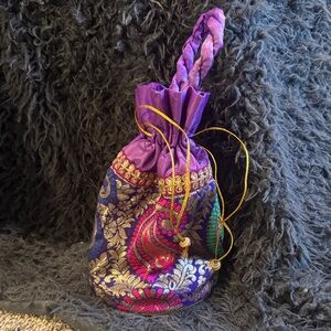 Handmade Purple and Gold Drawstring Bag✨